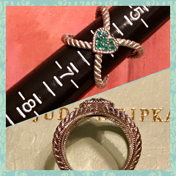 💚JUDITH RIPKA OPENWORK EMERALD HEART RING - Picture 5 of 8
